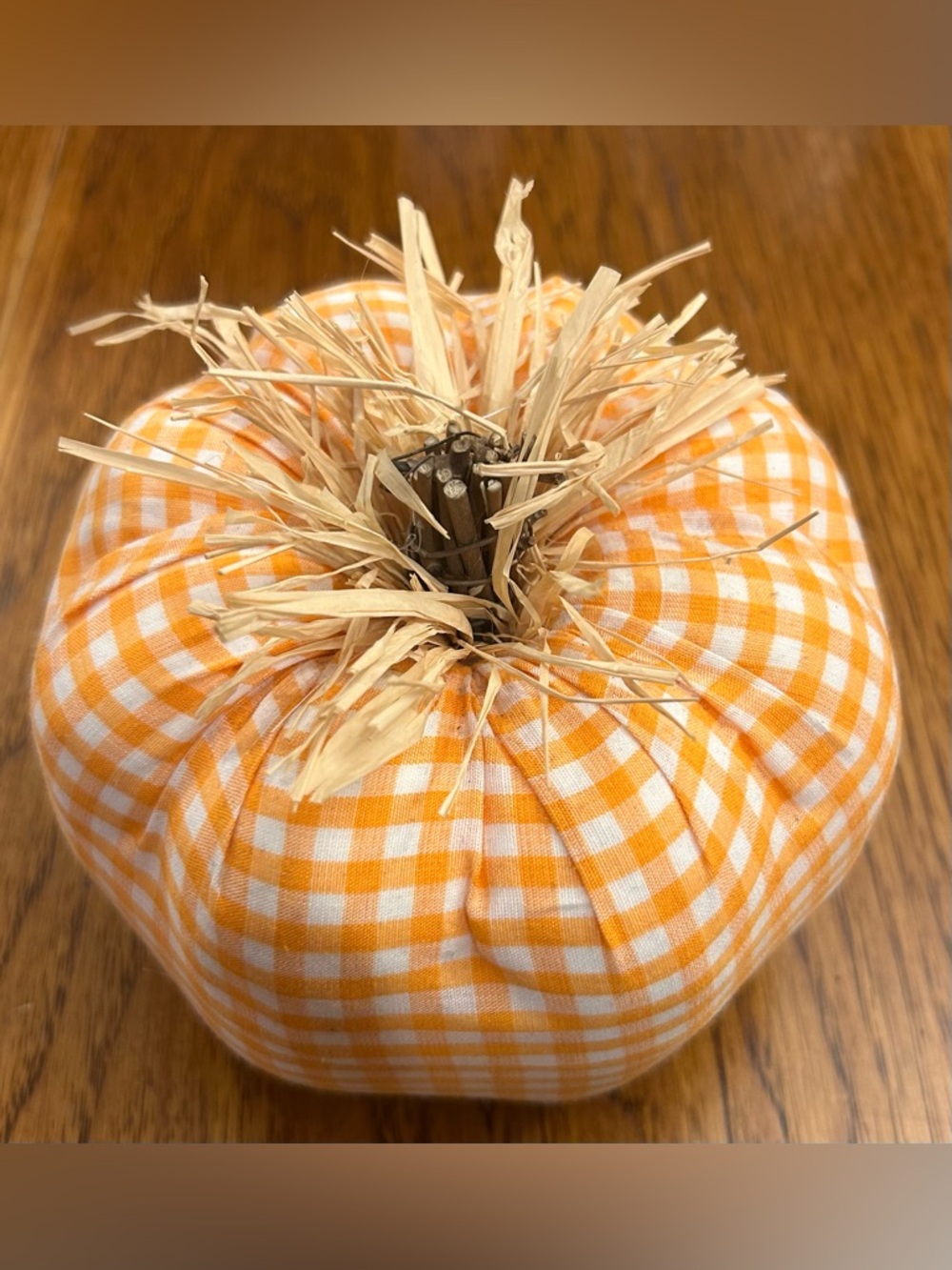 Gingham Fabric-covered styrofoam Pumpkin Accent - Orange White